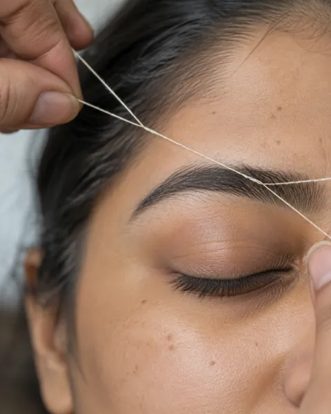 Eyebrow threading in progress