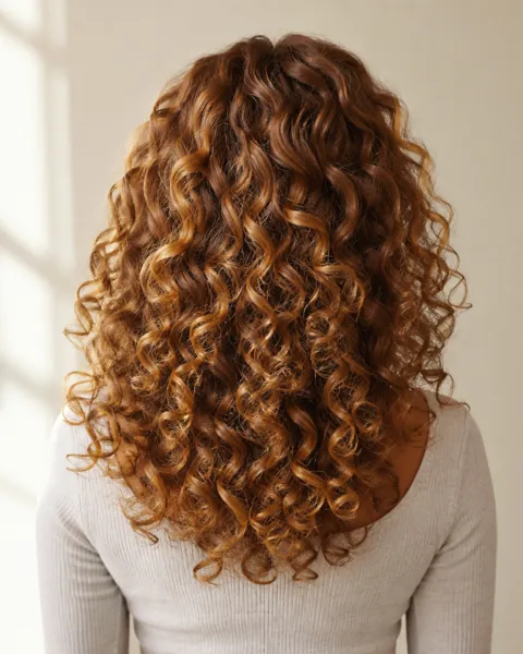 Honey copper colour on voluminous natural curls
