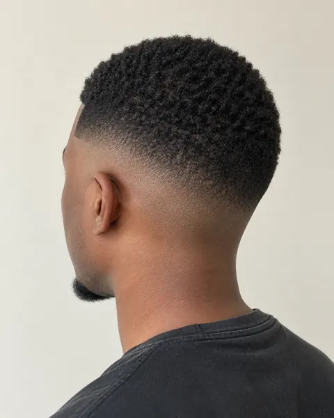 High skin fade with a sharp line-up on coily hair